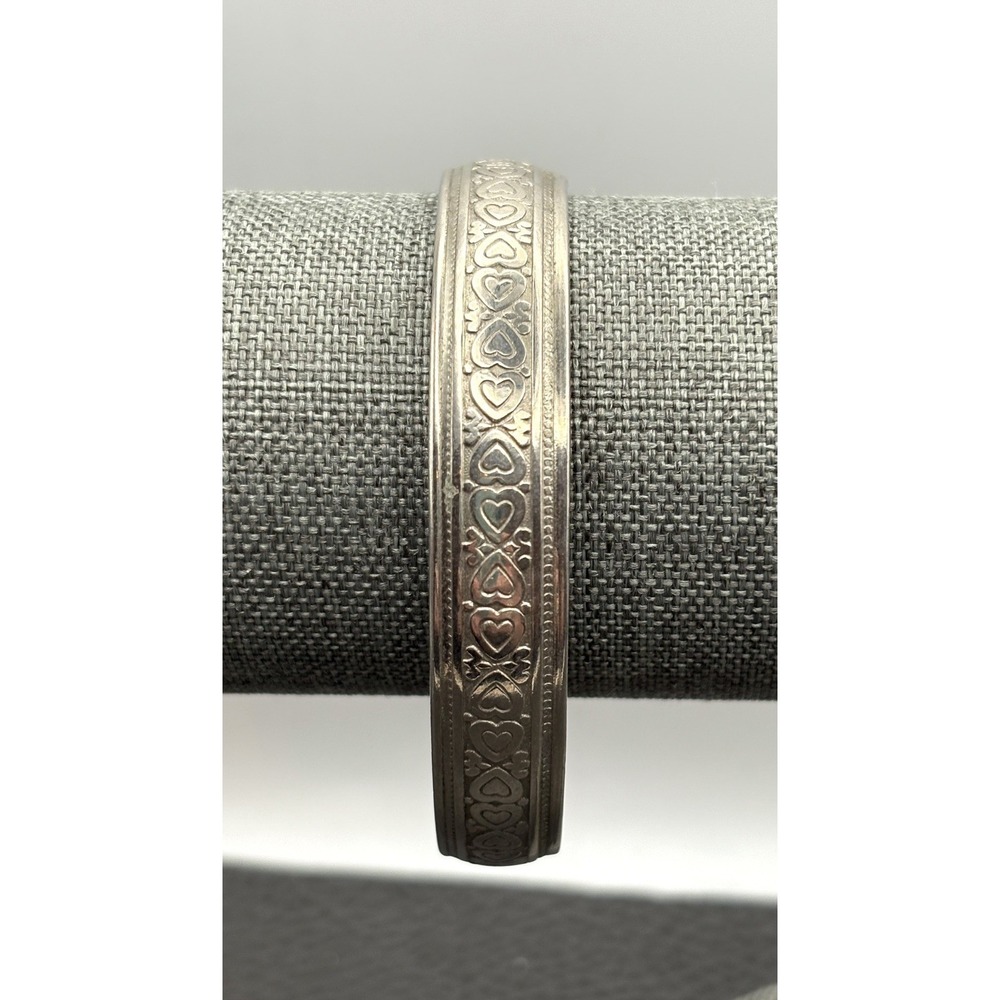 Vintage Heart Pattern Boho Love Silver Tone 11.5MM Bangle Bracelet 8"